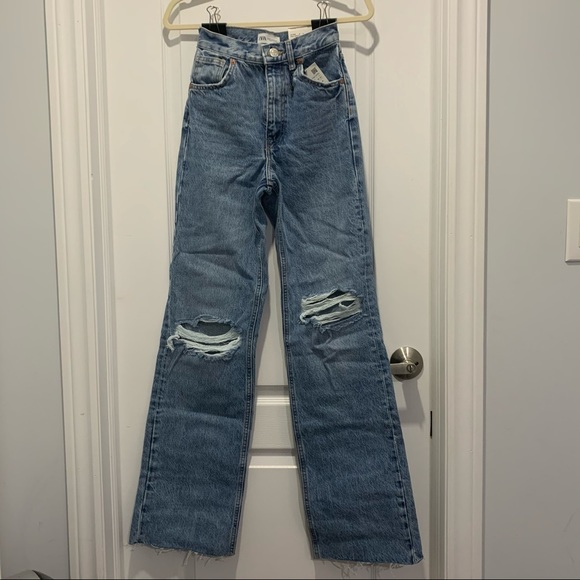 Zara Wide Leg Full Length Jeans - Picture 2 of 4